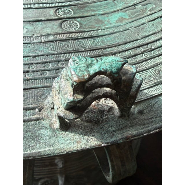 1980s Patinated Bronze Drum Side Table — Sculptural Global Accent, Organic Modern Design For Sale - Image 5 of 9