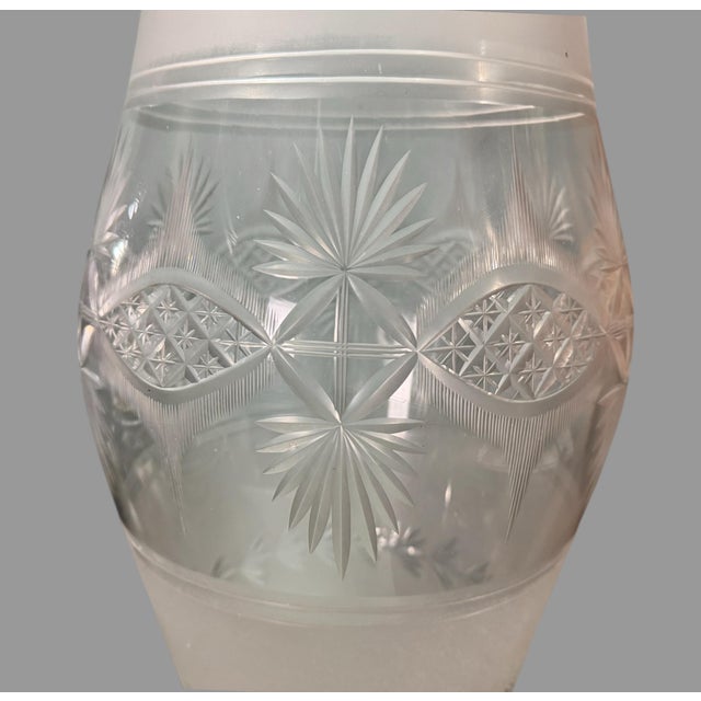 Late 19th Century 21.5" Antique Victorian Cut Engraved and Frosted Hurricane Glass Lamp Shade For Sale - Image 5 of 9
