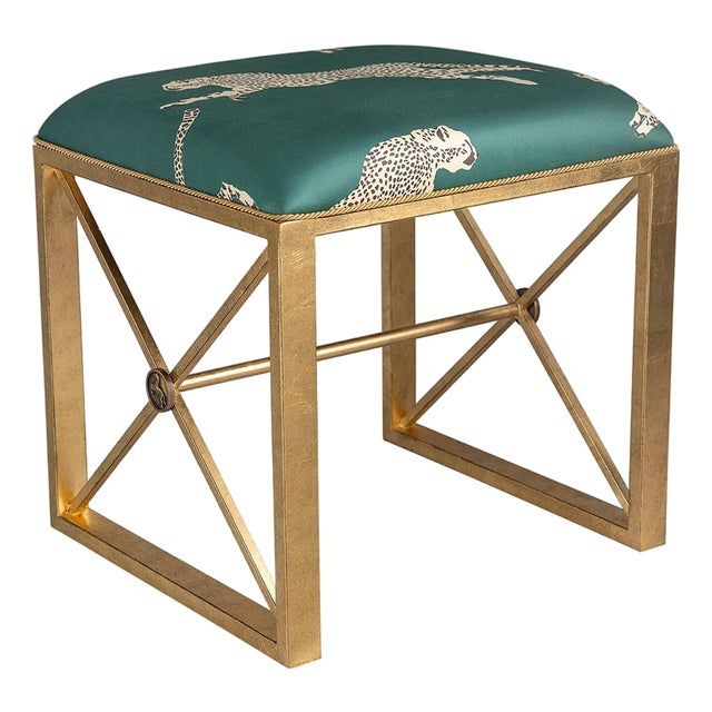 Scalamandre Maison by Port 68 Medallion Gold with Leaping Cheetah Evergreen Single Bench For Sale