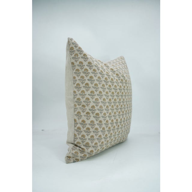 Fabdivine Gulmohar Handmade Block Print Pillow Cover Pure Linen Floral Decorative 14x14 Inches Cushion Cover For Sale - Image 4 of 8