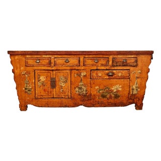 Antique Chinese Hand-Painted Altar Style Sideboard Cabinet For Sale