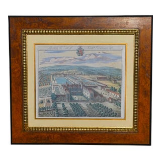 Antique Hand Colored Architectural Print Syston by Johannes Kip - Trowbridge Collection For Sale