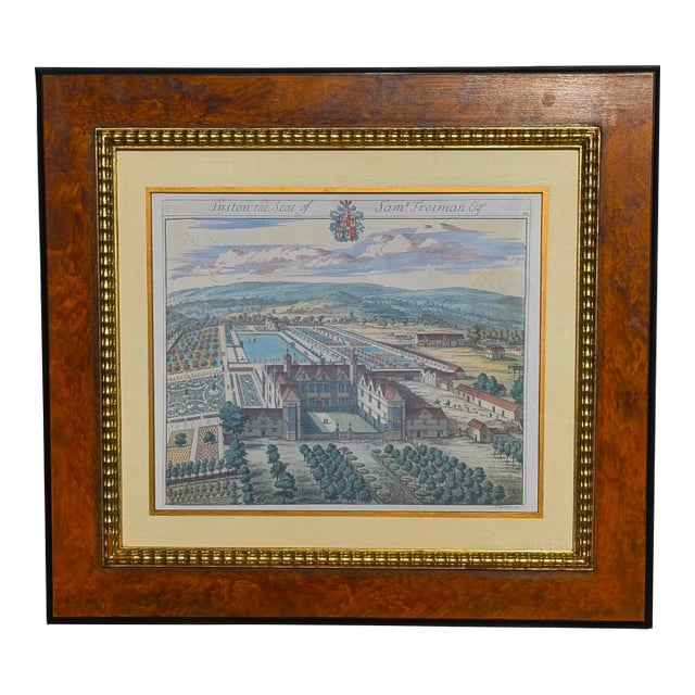 Antique Hand Colored Architectural Print Syston by Johannes Kip - Trowbridge Collection For Sale