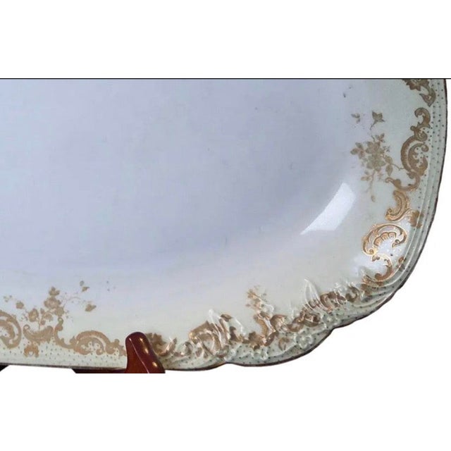 Antique Elite Works Limoges Large 13.5” Serving Platter - Celadon Dot & Gilded Scrolls For Sale - Image 13 of 14