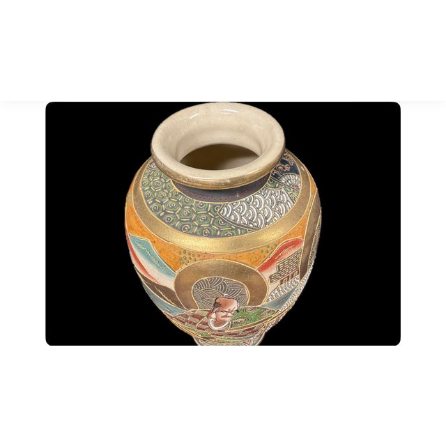 Late 19th Century Antique Japanese Satsuma Moriage Vase With Gilded Enamels For Sale - Image 5 of 7