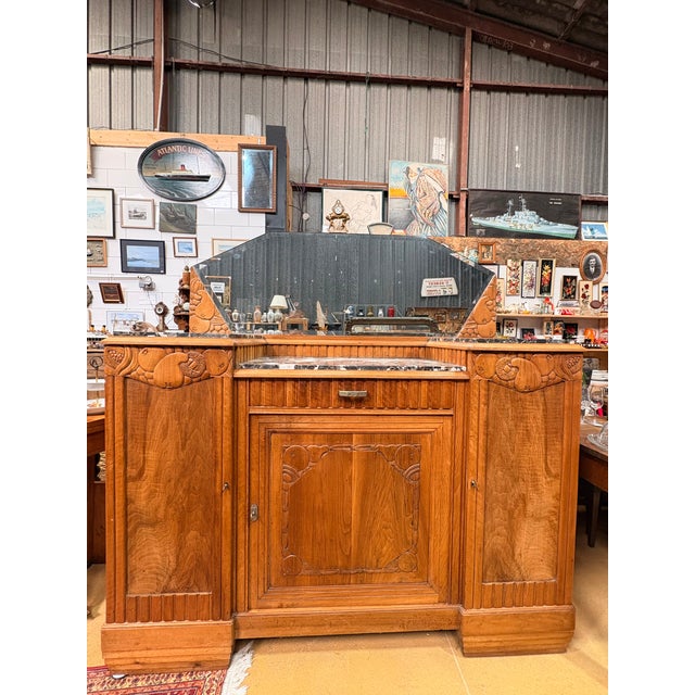 French Art Deco Walnut Sideboard with Marble Top and Original Mirror, 1930s For Sale - Image 15 of 15