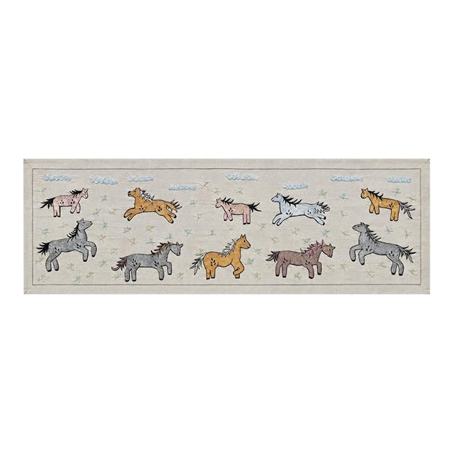 Ten Horse Suzani Wall Hanging on Linen For Sale