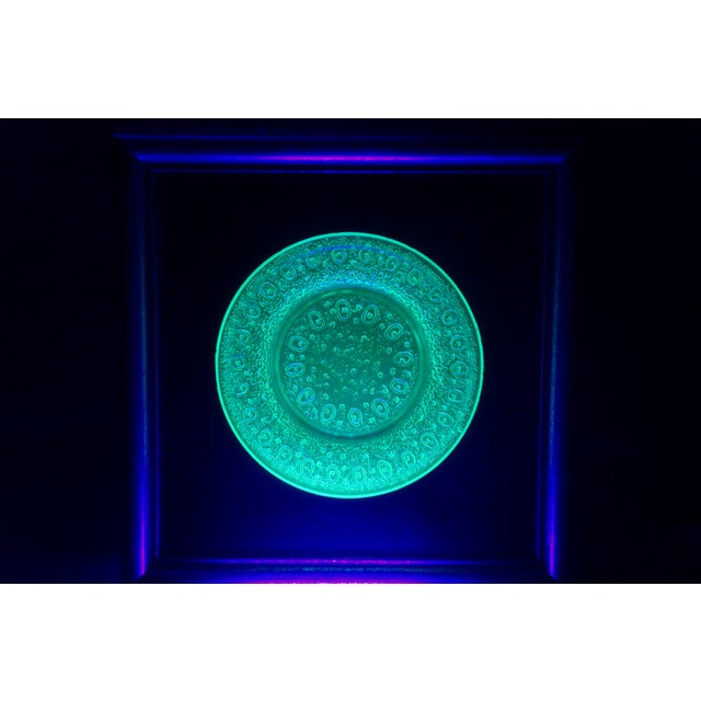 Antique Uranium Depression Glass Fluorescent Snakeskin & Dot Shadowbox Plate For Sale - Image 6 of 8