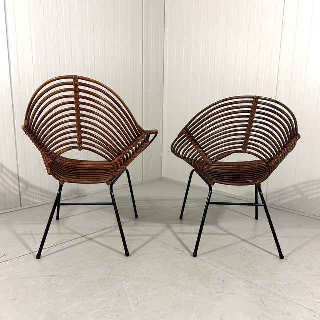 Black Rattan Easy Chairs attributed to Rohé Noordwolde Netherlands 1960s, Set of 2 For Sale - Image 8 of 18