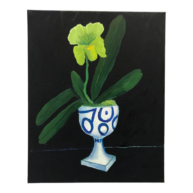 Fresh and Modern Still Life With Orchid Painting For Sale