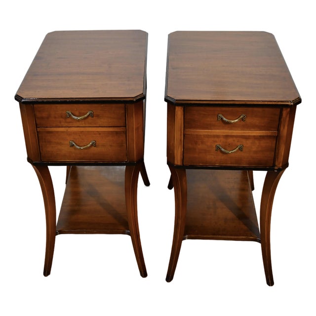 1940s Shaw Decorating Corp English Regency Satinwood Pair Side Tables End Tables For Sale