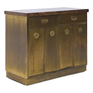 Mastercraft Mid Century Brass and Burled Elm Dry Bar Server For Sale