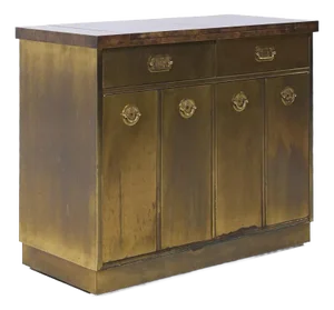 Mastercraft Mid Century Brass and Burled Elm Dry Bar Server