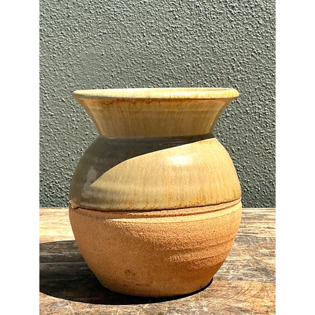 Vintage Half Glaze Pottery Vase For Sale - Image 4 of 12