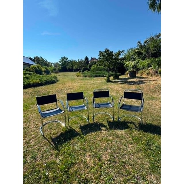 Metal Vintage Bauhaus Tubular Chrome and Black Armchair, 1970s, Set of 4 For Sale - Image 7 of 7