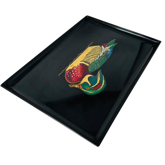 1960s Large 18” Vintage Couroc of Monterey Hand-Inlaid Wood Duck Tray - Collector Grade For Sale - Image 5 of 16