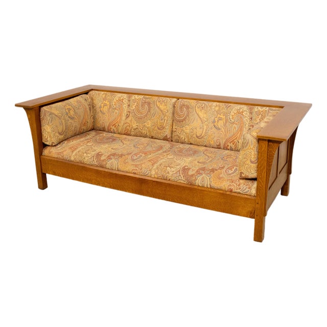 Stickley Mission Oak Arts & Crafts Upholstered Sofa For Sale