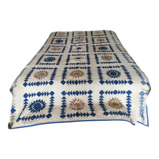 Antique Late 1800s Quilt of Mariner's Compass Pattern -Exceptionally Large Size for the Time For Sale