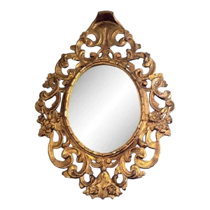 Antique 38.5" Gilt Carved Wood Oval Rococo Wall Mirror