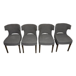 Four Hands Designer Dining Chairs- Set of 4. Grey Fabric- Nailhead Trim For Sale