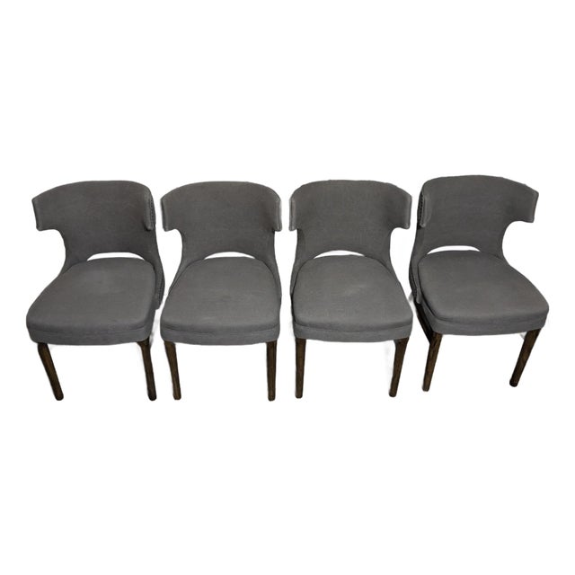 Four Hands Designer Dining Chairs- Set of 4. Grey Fabric- Nailhead Trim For Sale