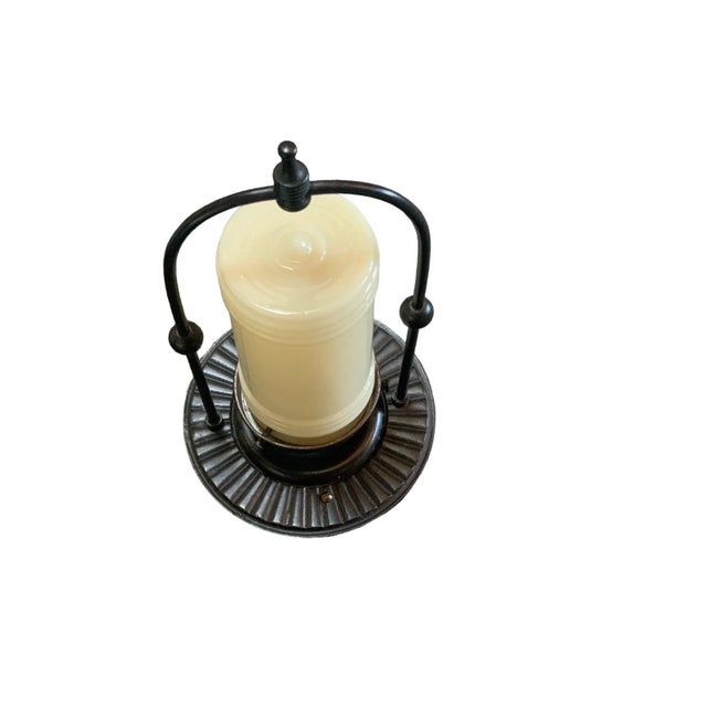 Cast Iron, Brass and Custard Glass Pendant Circa 1930 For Sale - Image 4 of 6