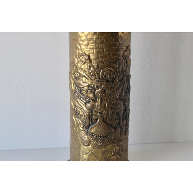 Early 20th Century Arts and Crafts Embossed Brass Stick Umbrella Stand For Sale - Image 13 of 14