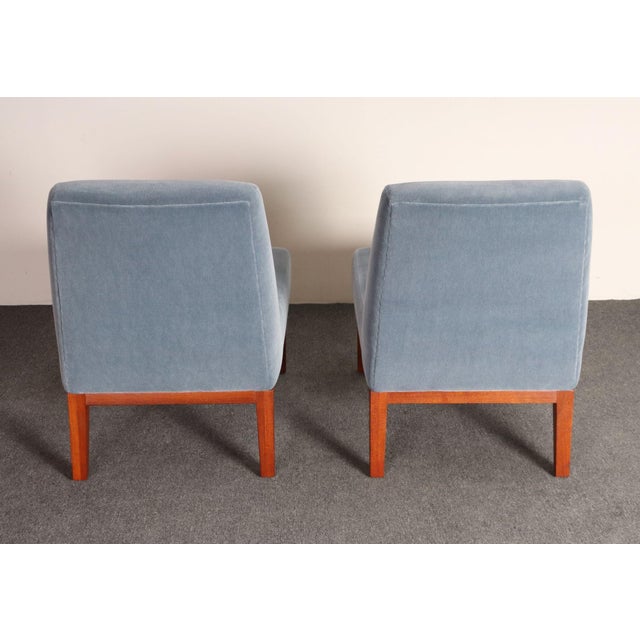 Sky Blue Pair of Mahogany and Blue Mohair Slipper Chairs by Edward Wormley for Dunbar For Sale - Image 8 of 18