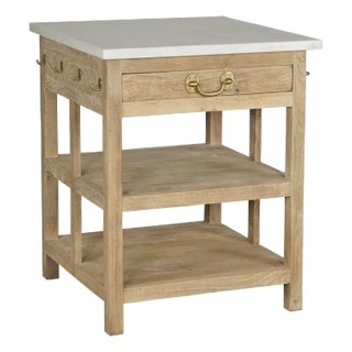 Matthew Izzo Home Cocina Bleached Mango Wood and Banswara Marble Top Kitchen Island Work Table For Sale