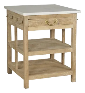 Matthew Izzo Home Cocina Bleached Mango Wood and Banswara Marble Top Kitchen Island Work Table