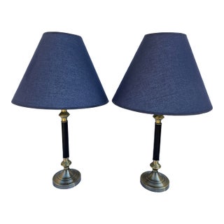 Late 20th Century Blue and Brass Lamps - a Pair For Sale