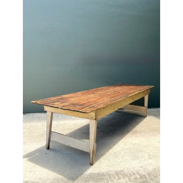 Brown Vintage Rustic Wood Farmhouse Table For Sale - Image 8 of 13