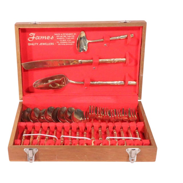 Wood Mid 20th Century Hollywood Regency Vintage James Quality Jewelry Nickel Bronze Flatware - 19 Pcs For Sale - Image 7 of 8