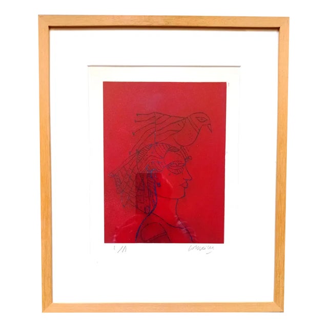 Corneille, Woman with Bird, 1980, Lithograph, Framed For Sale