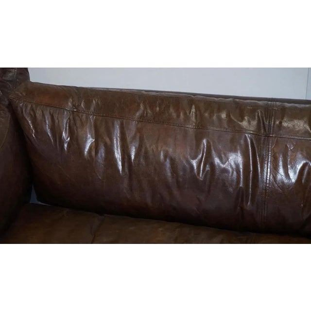Animal Skin Vintage Brown Leather Sofa For Sale - Image 7 of 18