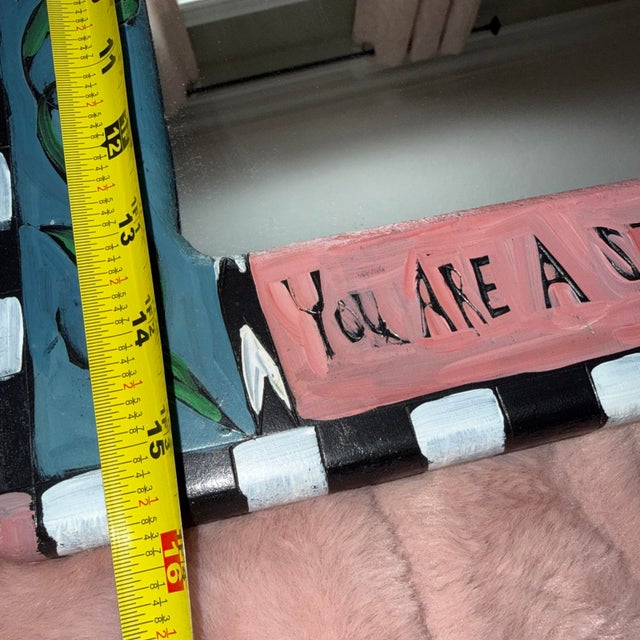 Beautiful Painted Artisan Mirror by Sticks by Sarah Grant, 1997, "You Are a Star" For Sale - Image 4 of 10