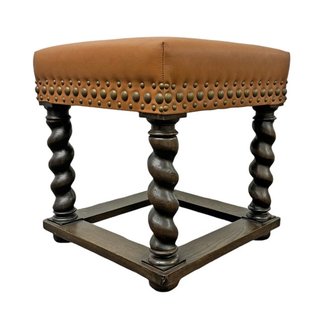 Early 20th Century Barley Twist Leather Upholstered Stool For Sale In Chicago - Image 6 of 11