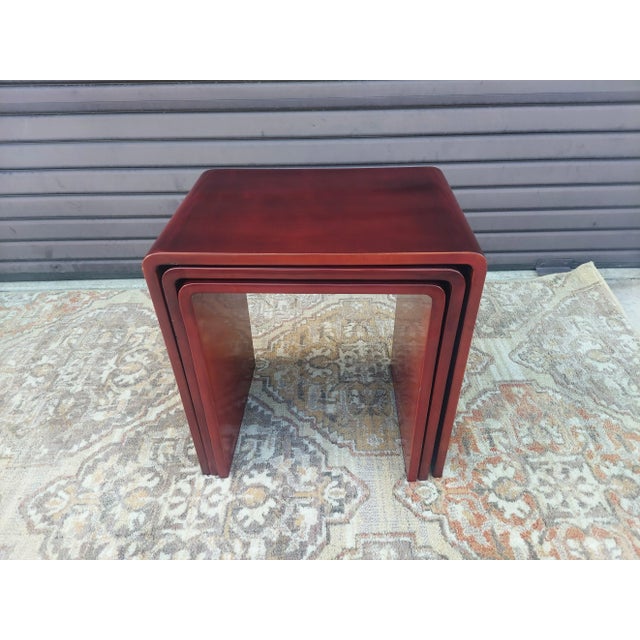 Set of 3 Mid Century Laquered Nesting Tables By Rae Kasian - All Are Signen Underneath - Top One Has What Appears Be a...