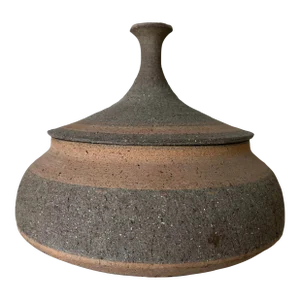 Mid-Century Organic Studio Pottery Vase W/ Lid, Signed
