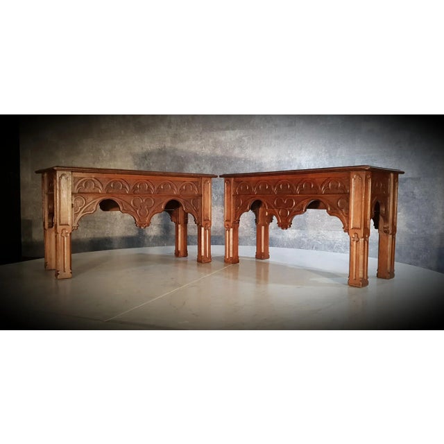 Gothic Revival Oak Side Tables, Set of 2 For Sale - Image 9 of 10