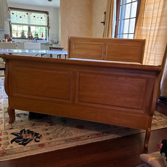Tan Ethan Allen Country French Queen Sleigh Bed For Sale - Image 8 of 12