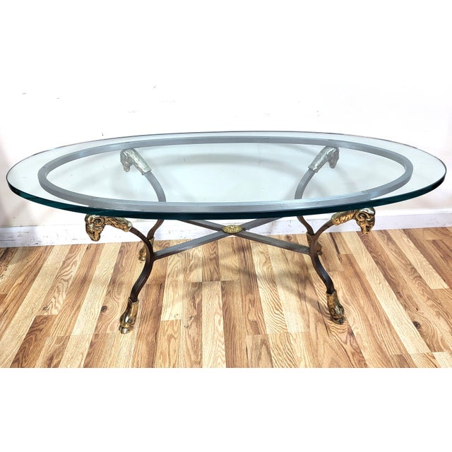 Vintage Italian 20th C Mid-Century Modern Steel & Brass Ram Head Coffee Table For Sale - Image 10 of 18