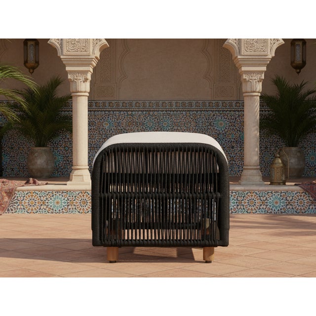 Alpine Teak Wood Outdoor Ottoman With Black - Rope Design For Sale - Image 12 of 13