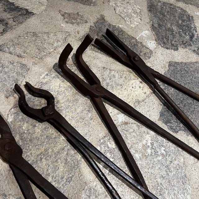 Industrial Antique Iron Worker Hand Forged Vintage Tools Set of 9 For Sale - Image 3 of 7