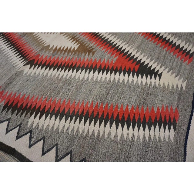 1930s Gray Tribal Geometric Diamond American Navajo Rug 4'6'' X 6'8'' Flatweave Wool Carpet For Sale - Image 10 of 11