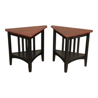 Ethan Allen 'American Impressions' Pair of Cherry Corner Tables For Sale