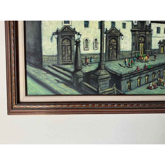 Green 1980’s Jorge Guarderas “San Francisco, Quito Ecuador” Landscape Oil on Canvas Painting, Framed For Sale - Image 8 of 12