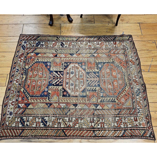 Antique Caucasian Shirvan Area Rug, Wool Pile, Geometric Pattern, 1880s, 4' x 5' For Sale - Image 9 of 18