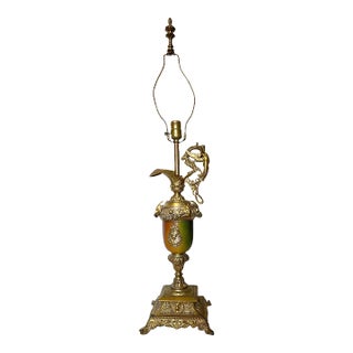 Late 19th Century Elizabethan Style Gilt Bronze Rams Head Ewer Lamp For Sale