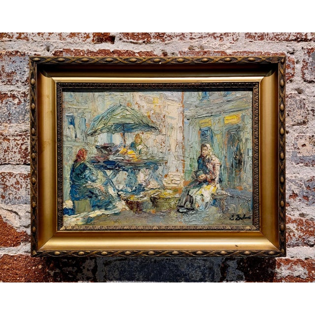 Erno Erb - Women at the Market - 1920s Oil painting Post Impressionist Oil Painting on plywood - signed Frame size 17 x...